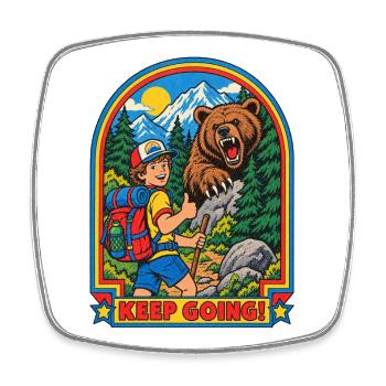 Wanderer trifft Bär Patch - Viereckiger Kühlschrankmagnet - Weiß - Vorne