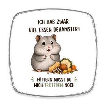 Hamster Hunger: Viel Essen, Noch Mehr Futter - Viereckiger Kühlschrankmagnet - Weiß - Vorne