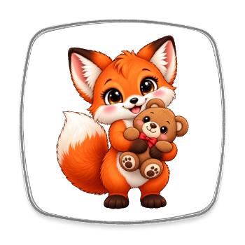 Kawaii-Fuchs mit Teddybär - Viereckiger Kühlschrankmagnet - Weiß - Vorne