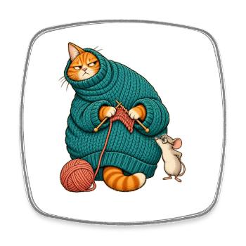 Katze strickt sich selbst ein - Viereckiger Kühlschrankmagnet - Weiß - Vorne