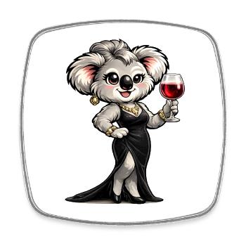 Koala-Dame im Abendkleid mit Rotwein - Viereckiger Kühlschrankmagnet - Weiß - Vorne