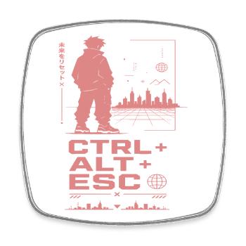 Cyberpunk Skyline CTRL ALT ESC - Viereckiger Kühlschrankmagnet - Weiß - Vorne