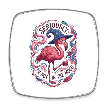 Böser Flamingo-Zauberer Retro-Magier - Viereckiger Kühlschrankmagnet - Weiß - Vorne