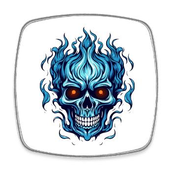 Blauer Flammenschädel - Viereckiger Kühlschrankmagnet - Weiß - Vorne