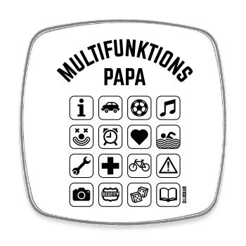 Multifunktions Papa (16 Icons) - Viereckiger Kühlschrankmagnet - Weiß - Vorne