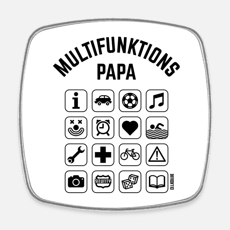 Multifunktions Papa (16 Icons) - Viereckiger Kühlschrankmagnet - Weiß