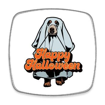Happy Halloween - Spooky Dog Ghost Trick or Treat - Square fridge magnet - white - Front