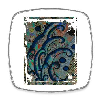 Japanese Great Wave Floral Pattern Collage Art 85 - Square fridge magnet - white - Front