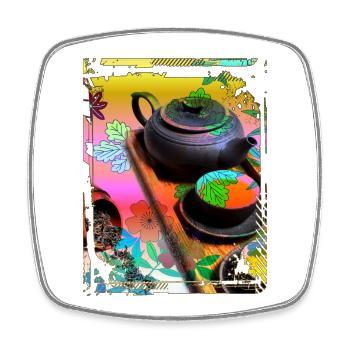 Japan Tea Ceremony Collage Art 99 - Square fridge magnet - white - Front
