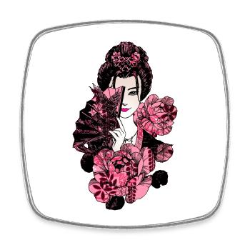 Japanese Geisha Chrysanthemum Kimono 108 - Square fridge magnet - white - Front