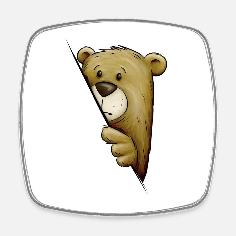 Funky Comic Bear regarde au coin de la rue Brown Bear - Magnet carré - blanc