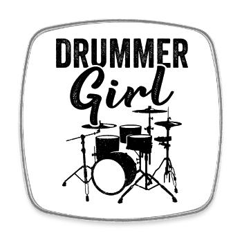 Vintage Drummer Girl Drum Set Musician - Square fridge magnet - white - Front