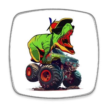 Monstertruck mit Dino T-Rex Dinosaurier Geschenk - Viereckiger Kühlschrankmagnet - Weiß - Vorne