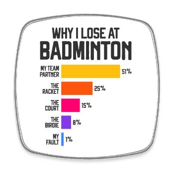 Why I Lose at Badminton Funny Excuses Shuttlecock - Square fridge magnet - white - Front