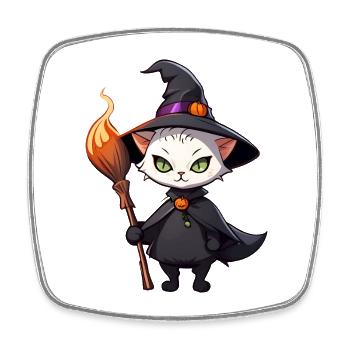Cute Halloween cat with witch hat. - Square fridge magnet - white - Front