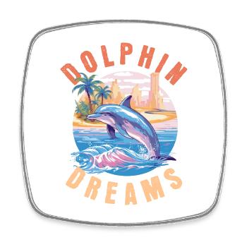 Dolphin Summer Sun Beach Sea Palm Trees Holiday - Square fridge magnet - white - Front