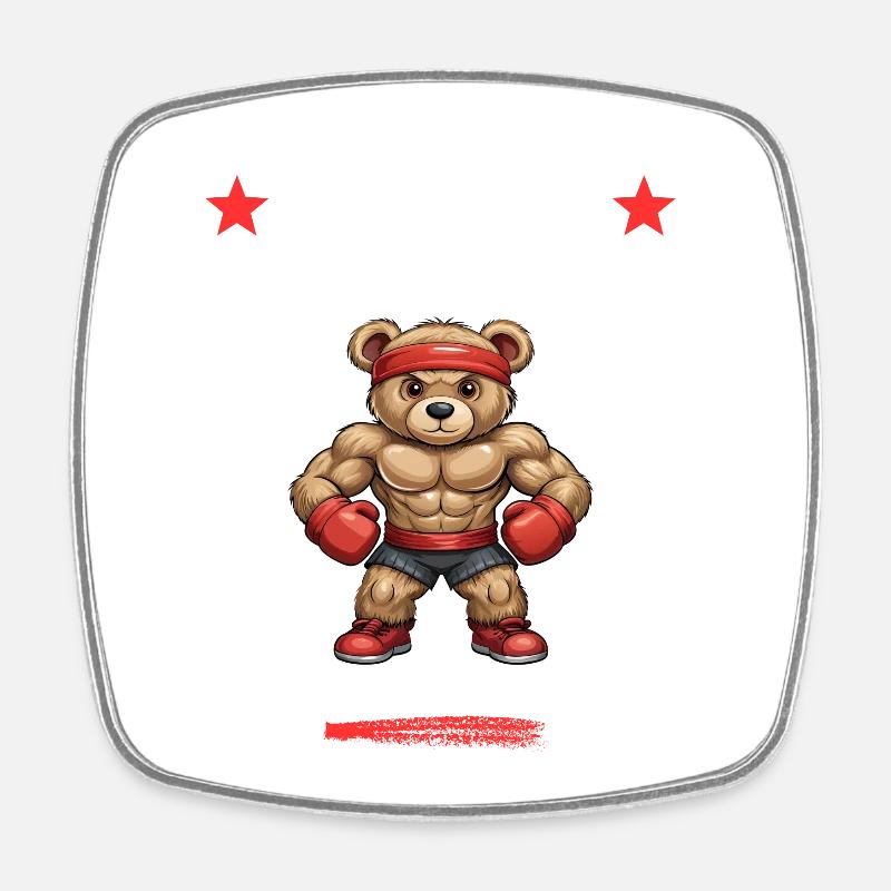 Cool Teddy Boxer - AI-Generated - Square fridge magnet - white