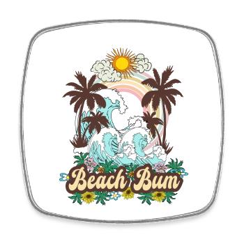 Beach Bum - Sea Palm Trees Retro Beach Rainbow - Square fridge magnet - white - Front