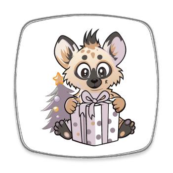 Cute hyena with gift on Christmas - Square fridge magnet - white - Front