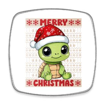 Schildkröte Ugly Christmas Weihnachten Xmas Süß - Viereckiger Kühlschrankmagnet - Weiß - Vorne
