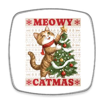 Katze Weihnachtsbaum Weihnachten Xmas Süß Lustig - Viereckiger Kühlschrankmagnet - Weiß - Vorne