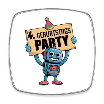 Ich bin 4 Jahre vierter Geburtstag mit Roboter - Viereckiger Kühlschrankmagnet - Weiß - Vorne