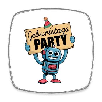 Geburtstagsparty Kindergeburtstag mit Roboter - Viereckiger Kühlschrankmagnet - Weiß - Vorne