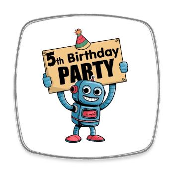 I'm five years of fifth birthday with robots. - Square fridge magnet - white - Front