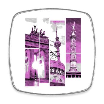 Berlin Skyline City Germany Collage Vintage - Square fridge magnet - white - Front