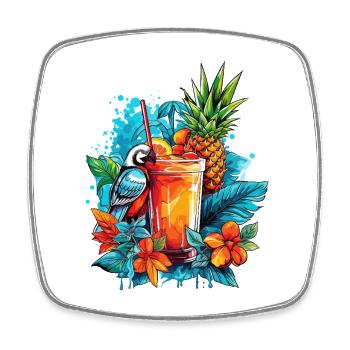Sommer Cocktail Ananas Papagei Blumen Urlaub Kunst - Viereckiger Kühlschrankmagnet - Weiß - Vorne