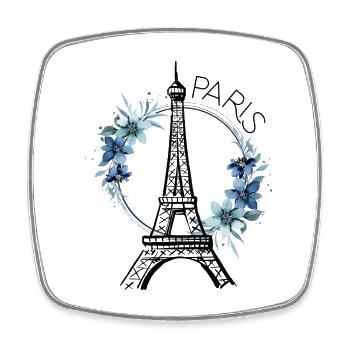 Paris Eiffel Tower France Floral Line Art - Square fridge magnet - white - Front