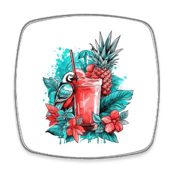 Sommer Cocktail Ananas Papagei Blumen Urlaub Kunst - Viereckiger Kühlschrankmagnet - Weiß - Vorne