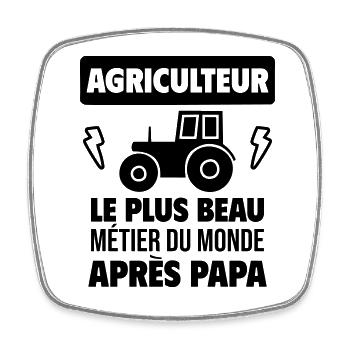 Papa agriculteur fête des pères tracteur humour - Magnet carré - blanc - Devant