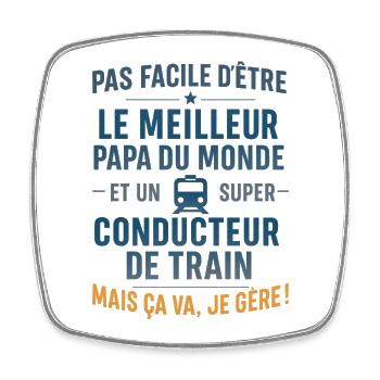 Super Papa Conducteur de train cheminot - Magnet carré - blanc - Devant