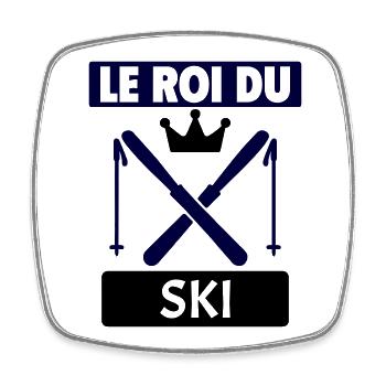 Le roi du ski Skieur Montagne Sports d'hiver Noël - Magnet carré - blanc - Devant