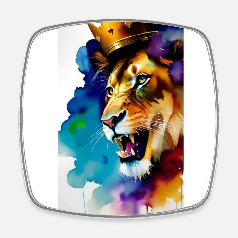 Crowned Lion Watercolour - Square fridge magnet - white