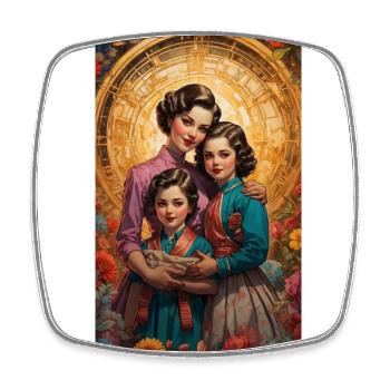 Mother with 2 children - Retro 50s - Square fridge magnet - white - Front