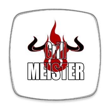 Grillmeister Flamme Hörner Rind Fleischesser Grill - Viereckiger Kühlschrankmagnet - Weiß - Vorne