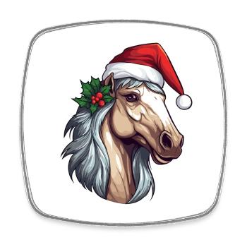 Cheval de Noël Horse Head Équitation hivernale - Magnet carré - blanc - Devant