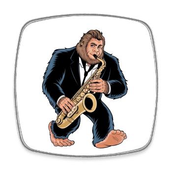Bigfoot Sasquatch Saxofonspieler Jazz Cartoon - Viereckiger Kühlschrankmagnet - Weiß - Vorne