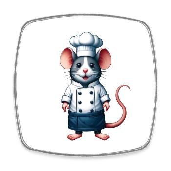 Karikatur Ratte Maus Outfit Koch Küche - Viereckiger Kühlschrankmagnet - Weiß - Vorne