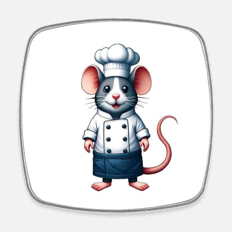Cartoon Rat Mouse Outfit Chef Cooking Kitchen - Square fridge magnet - white