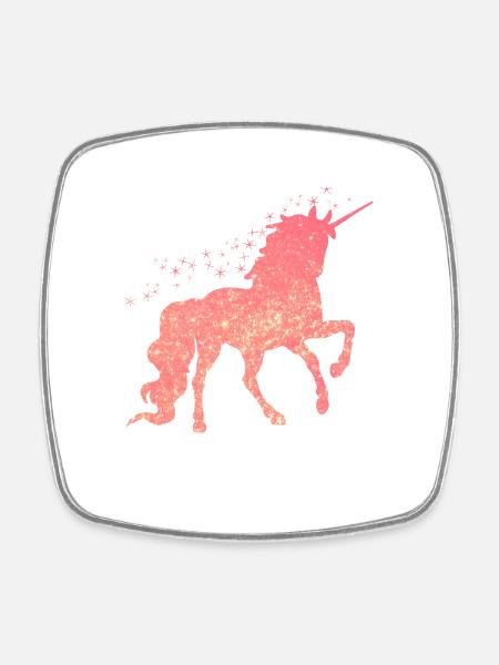 Das rote glitzer Einhorn - Viereckiger Kühlschrankmagnet - Weiß
