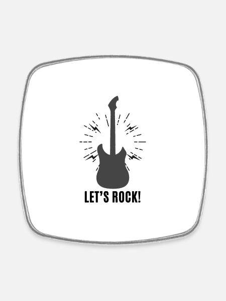 Let´s Rock with guitar - Viereckiger Kühlschrankmagnet - Weiß