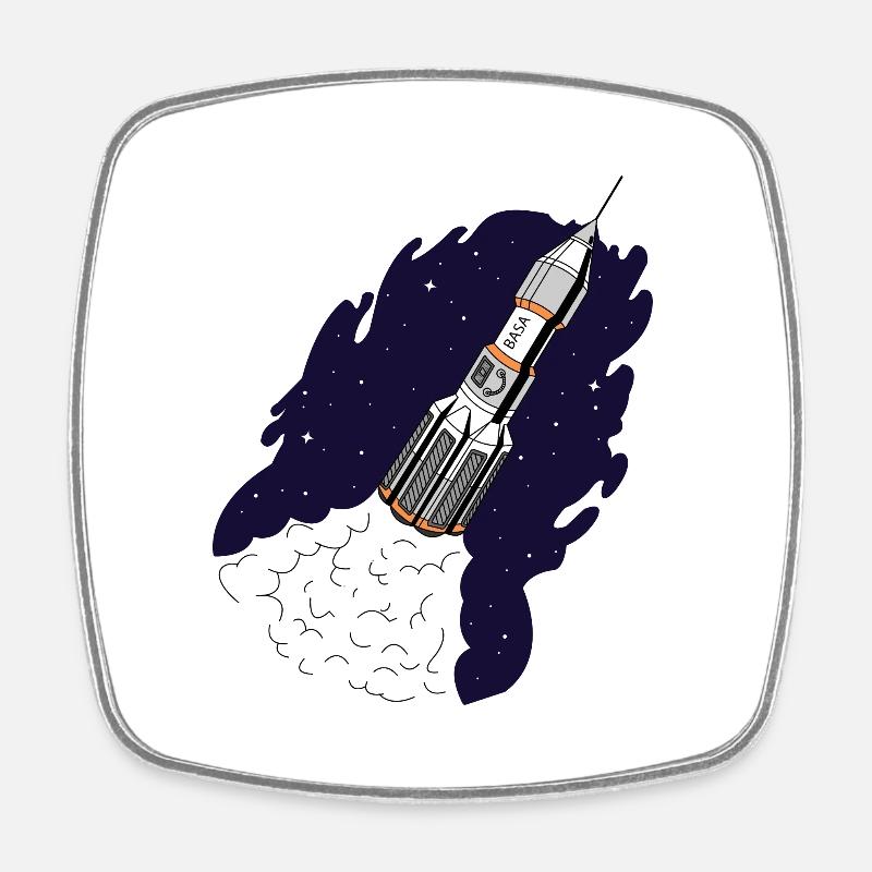 Rocket launches into space - Square fridge magnet - white