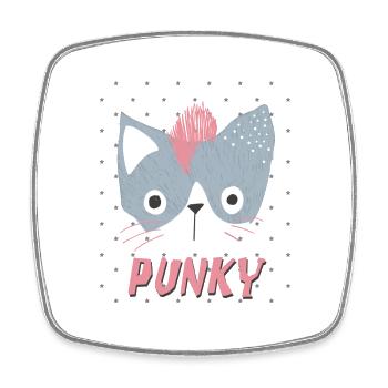 PUNCAT Punk Cat Retro Vintage - Square fridge magnet - white - Front