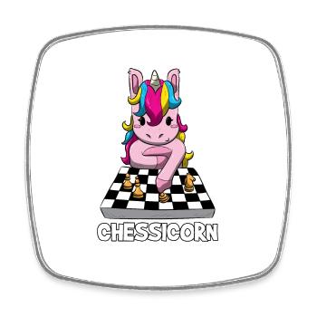 Chessicorn Lustiges Einhorn Spielt Schach Geschenk - Viereckiger Kühlschrankmagnet - Weiß - Vorne