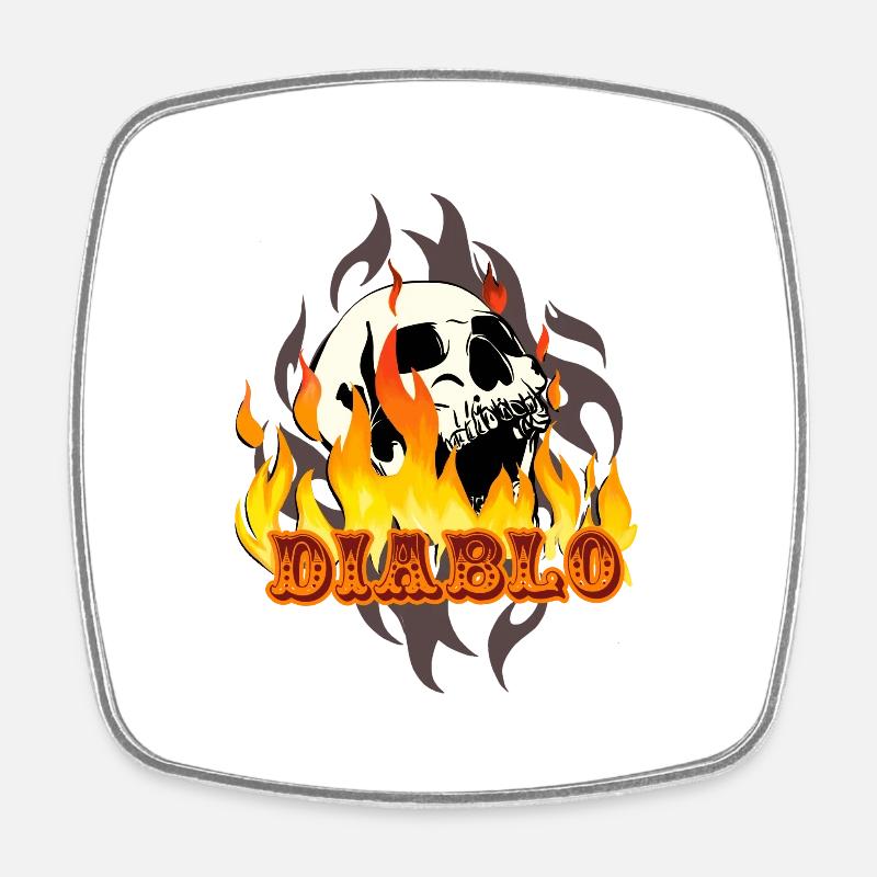 El Diablo, devil, skull, tattoo, flames - Magnet carré - blanc