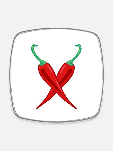 Chili Peperoni Scharf - Viereckiger Kühlschrankmagnet - Weiß