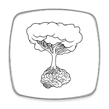 Brain under tree - Square fridge magnet - white - Front